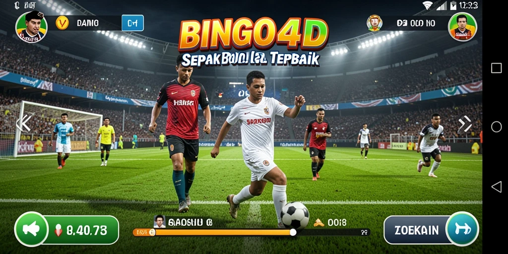 Tampilan gameplay BINGO4D yang penuh aksi sepak bola.