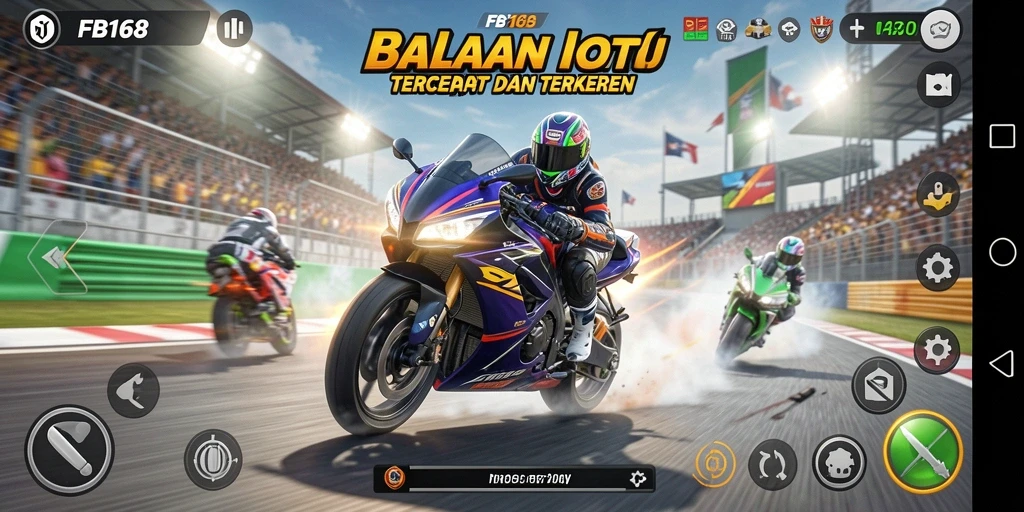 Tangkapan layar menunjukkan aksi balapan motor yang mendebarkan.