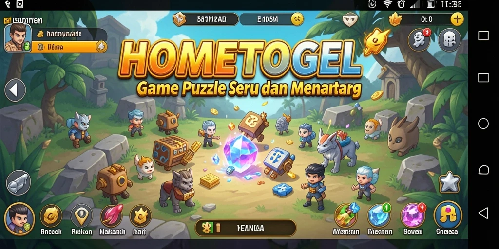 Screenshot HOMETOGEL menampilkan gameplay puzzle yang menantang dan interaktif.
