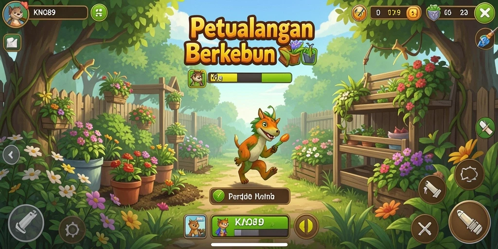 Screenshot KNO89 menampilkan aktivitas seru berkebun.