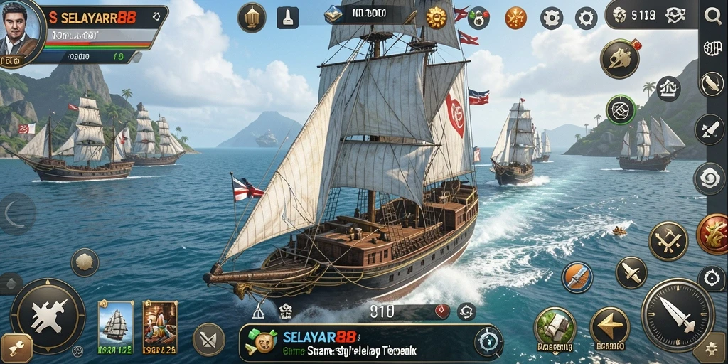 Tampilan gameplay <strong>SELAYAR88</strong> yang menawan saat menjelajahi lautan.